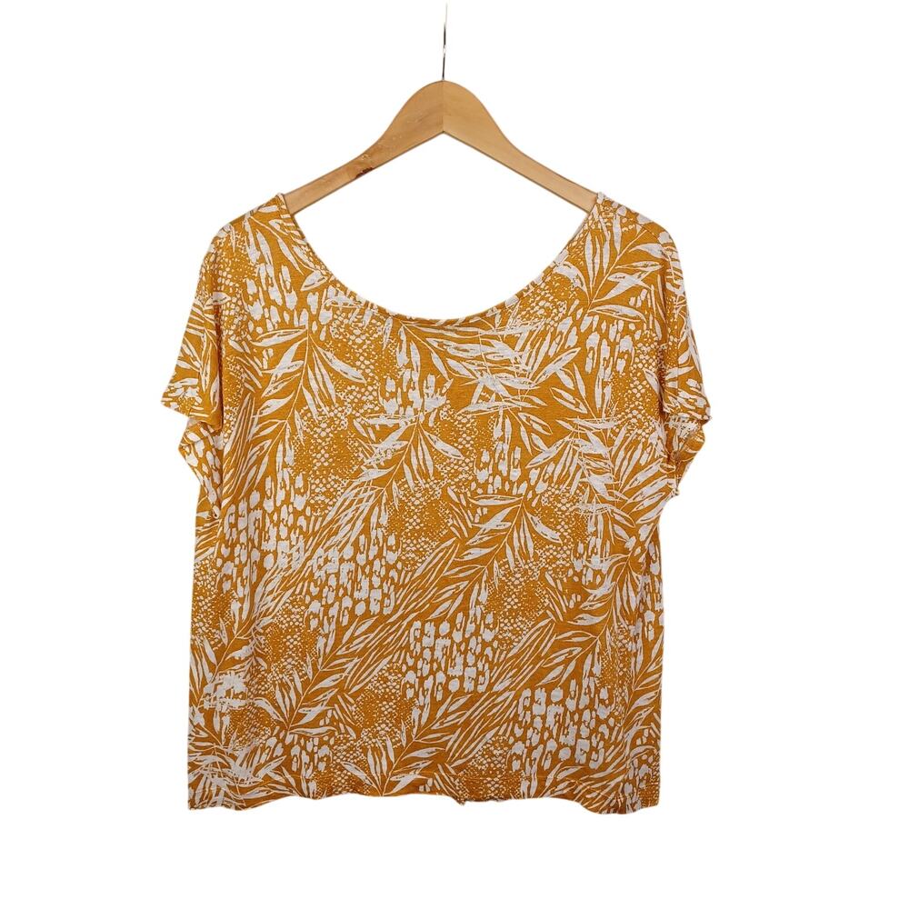 Christian Siriano New York 100% Linen Button Back Top L Mustard Beach Vacation